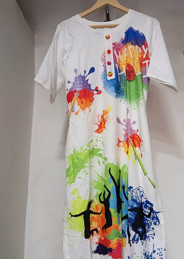 Holi Print Kurta women ( Free size Upto M)
