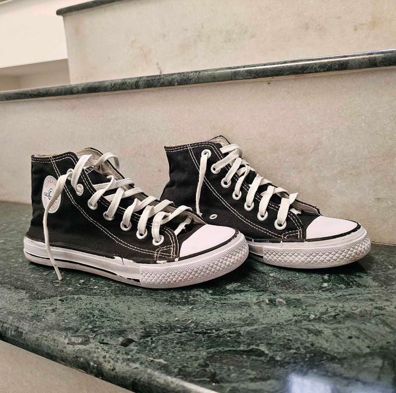 Black High-Top Converse Style Sneakers