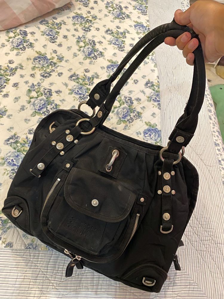 GEORGE GINA AND LUCY Stylish Black Canvas Shoulder
