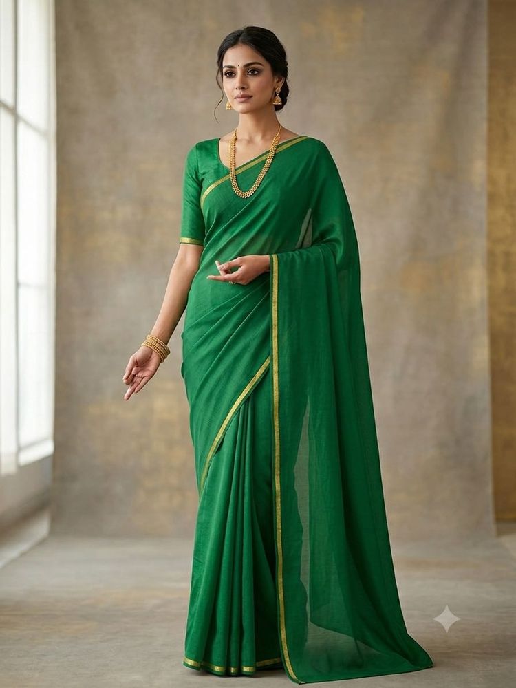 Elegant Emerald Green Silk Saree