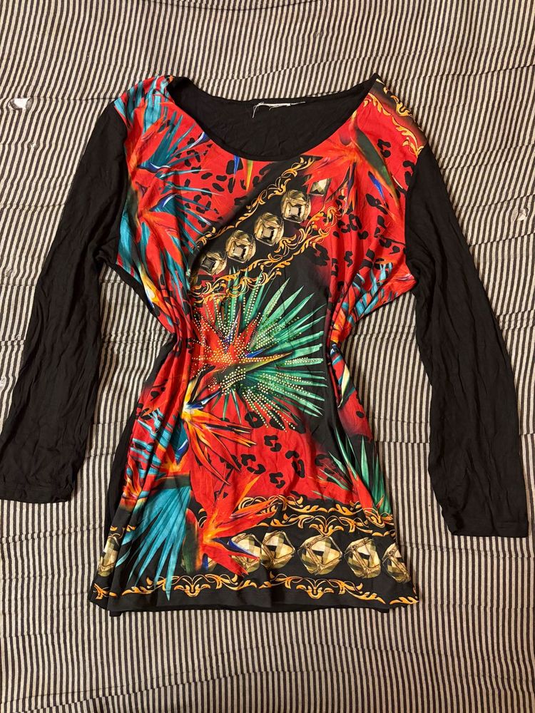 Vibrant Tropical Print Tunic Top