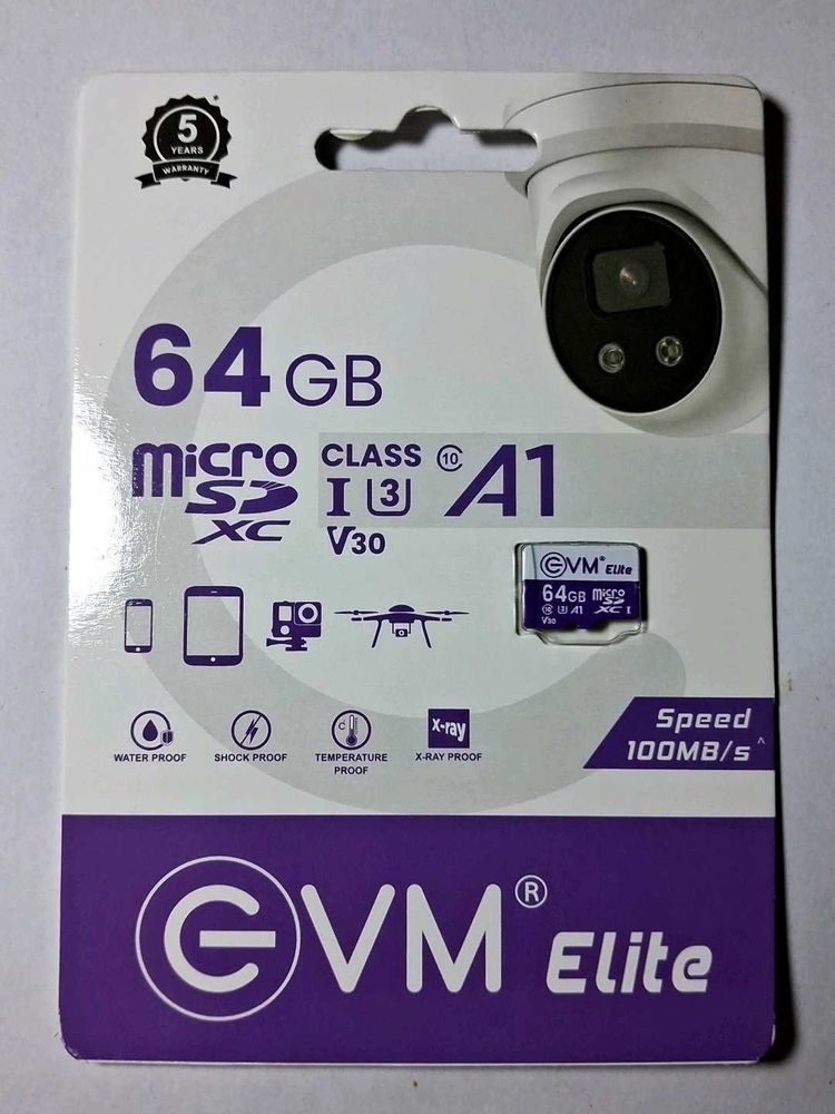 EVM 64GB Micro SD Card V30 A1 UHS U3 Speed 100Mbps