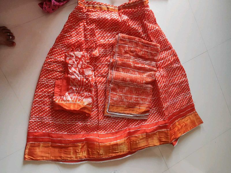Orange Bandhani Lehenga Choli Set