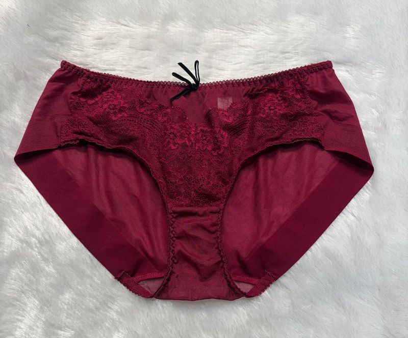 Lace Trim Briefs - Burgundy