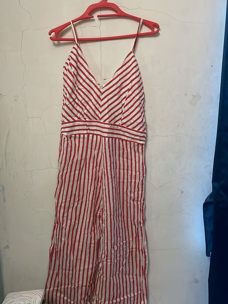 Red &amp; White Striped Jumpsuit