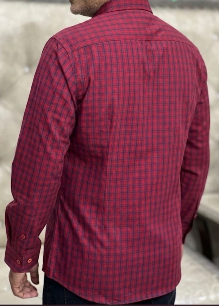 Men's Red Plaid Long Sleeve Shirt