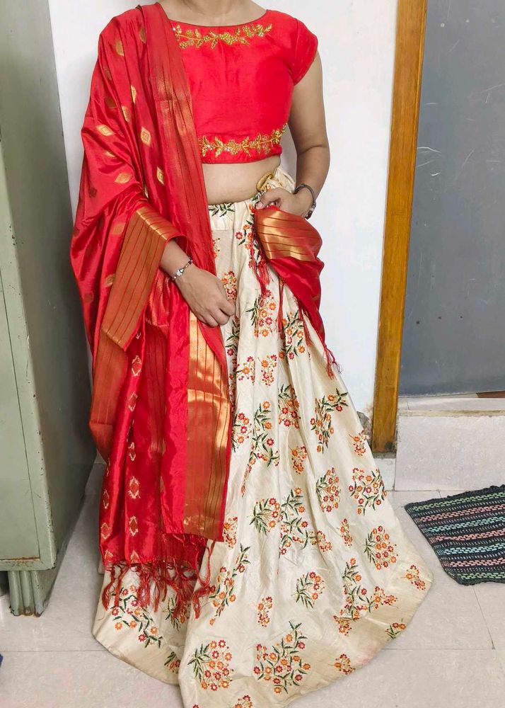Red &amp; Cream Lehenga Choli
