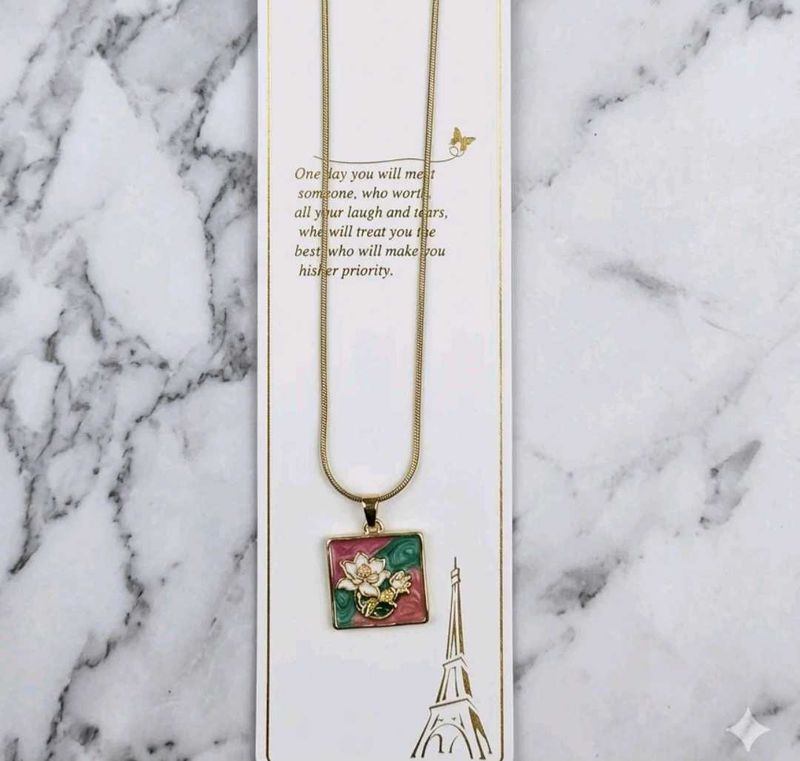 Enamel Floral Pendant Necklace
