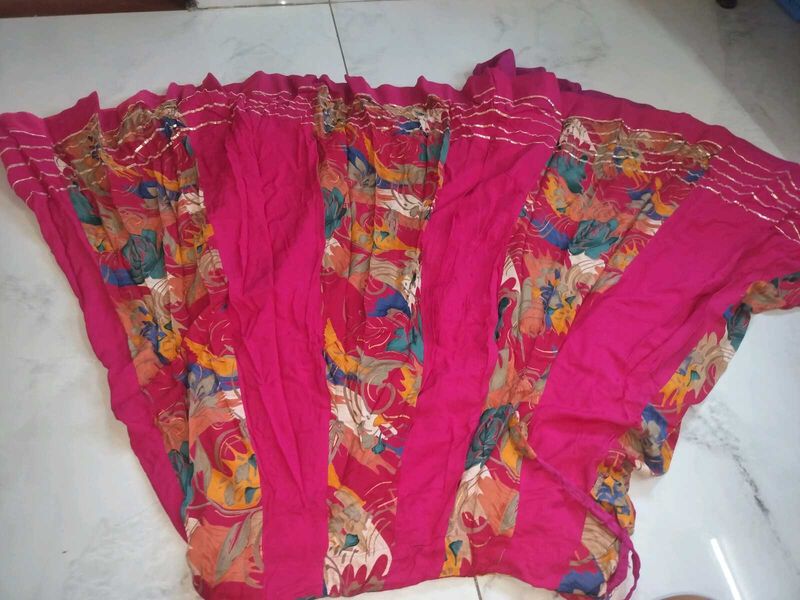 Vibrant Pink Floral Print Ethnic Skirt