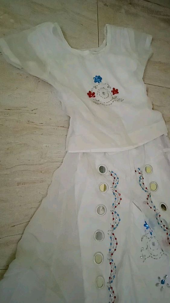 White Embroidered Skirt and Top Set