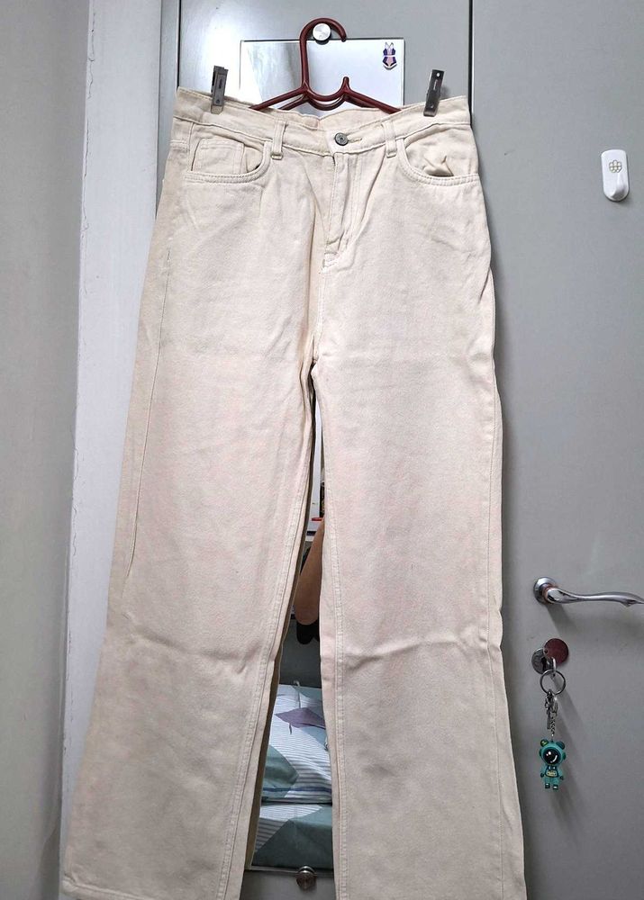 beige Wide Leg Jeans