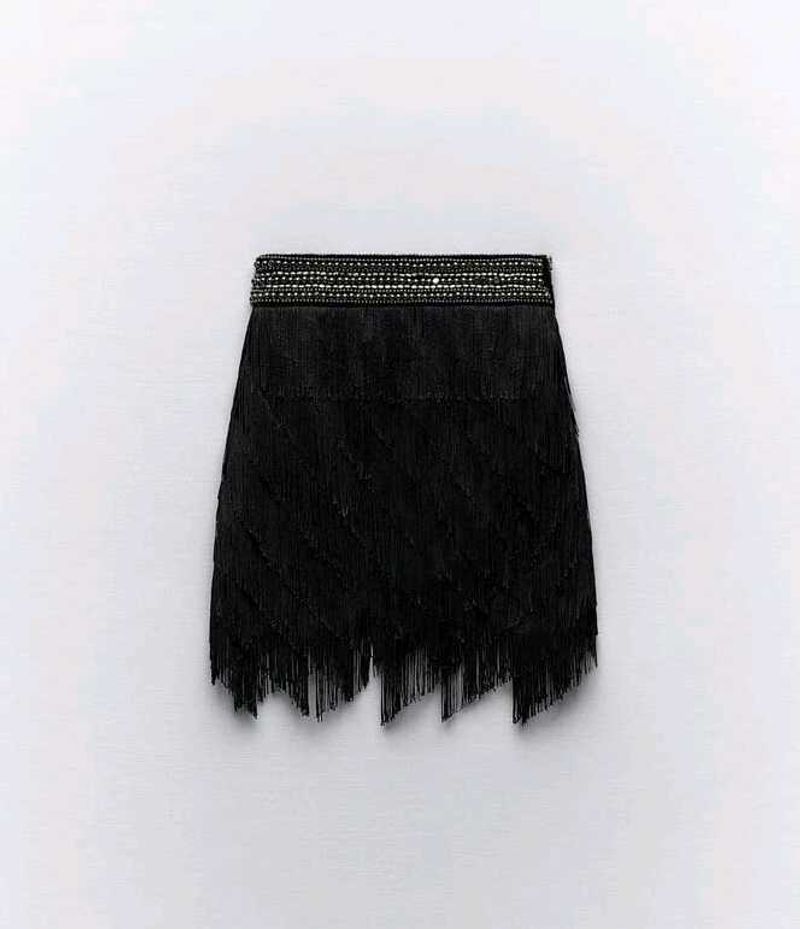 ZARA Beaded Fringe Mini Skirt