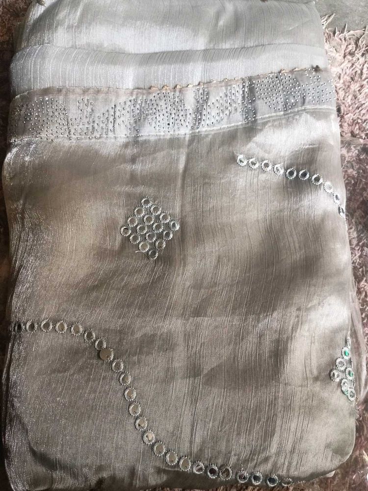 silver colour saree