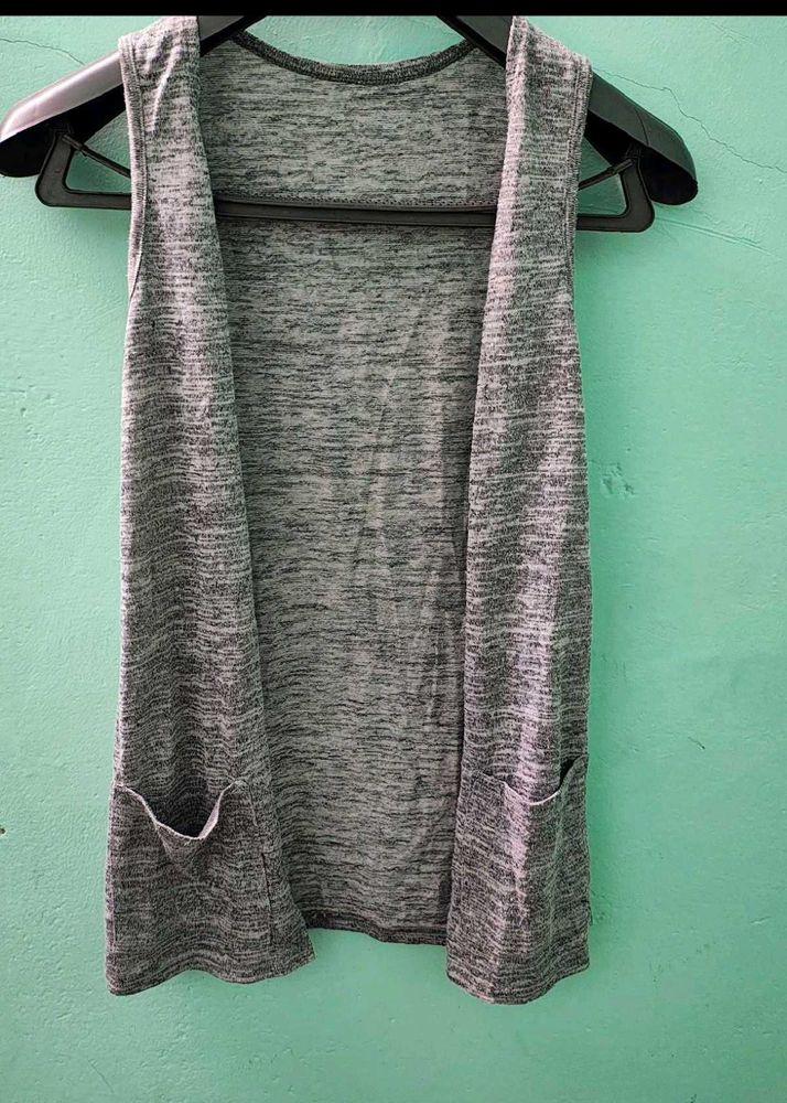 Sleeveless Grey Marled Cardigan Vest