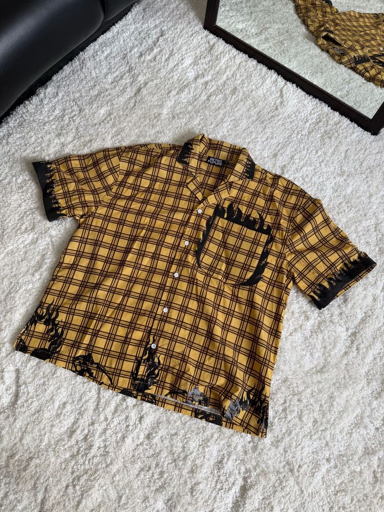 Yellow Plaid Flame Short Sleeve Shirt