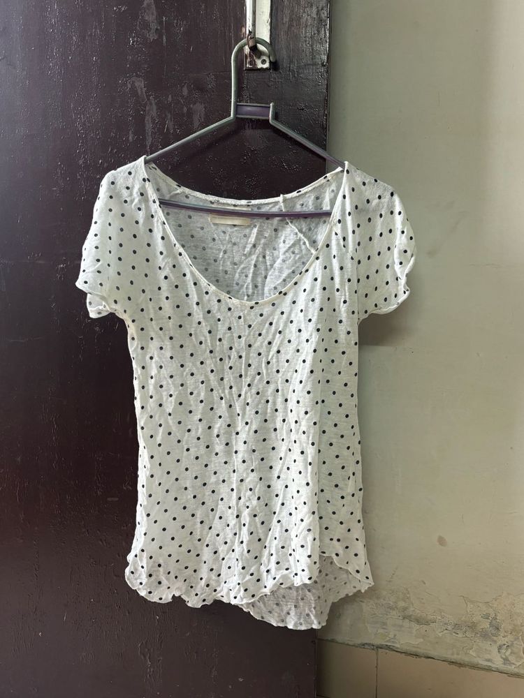 White Polka Dot Casual Top