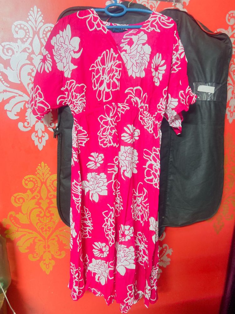 Pink Floral Print Dress