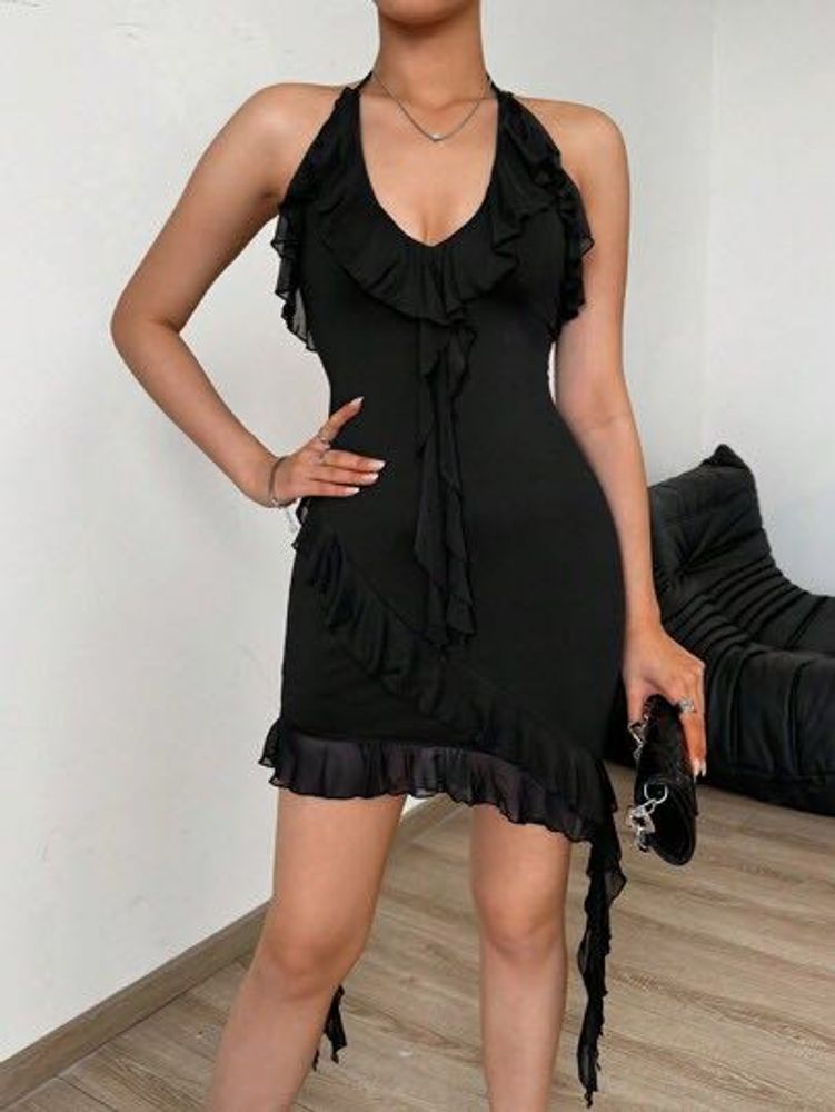 Chic Black Ruffle Mini Dress