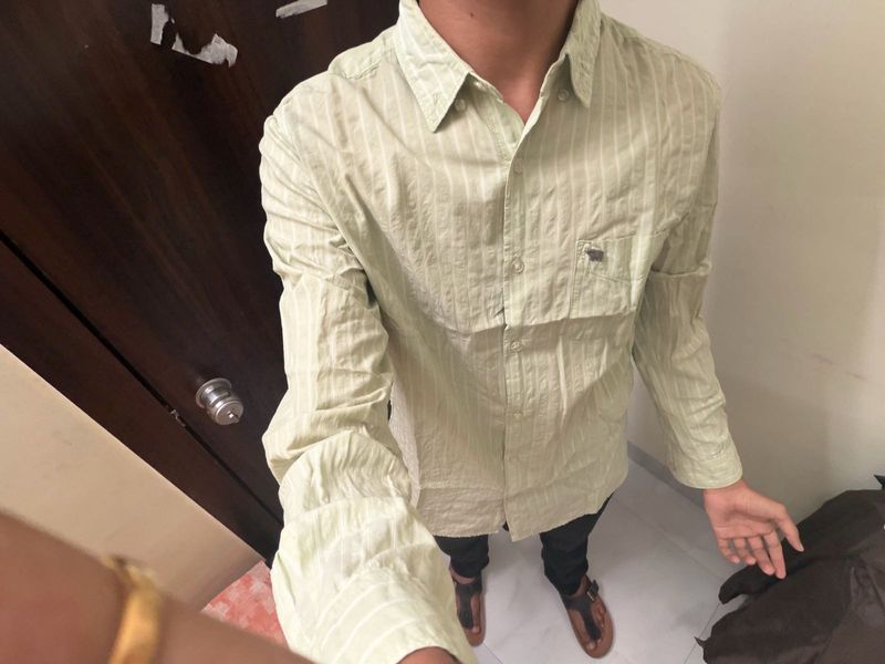 The bear house Light Green Striped Casual Shirt