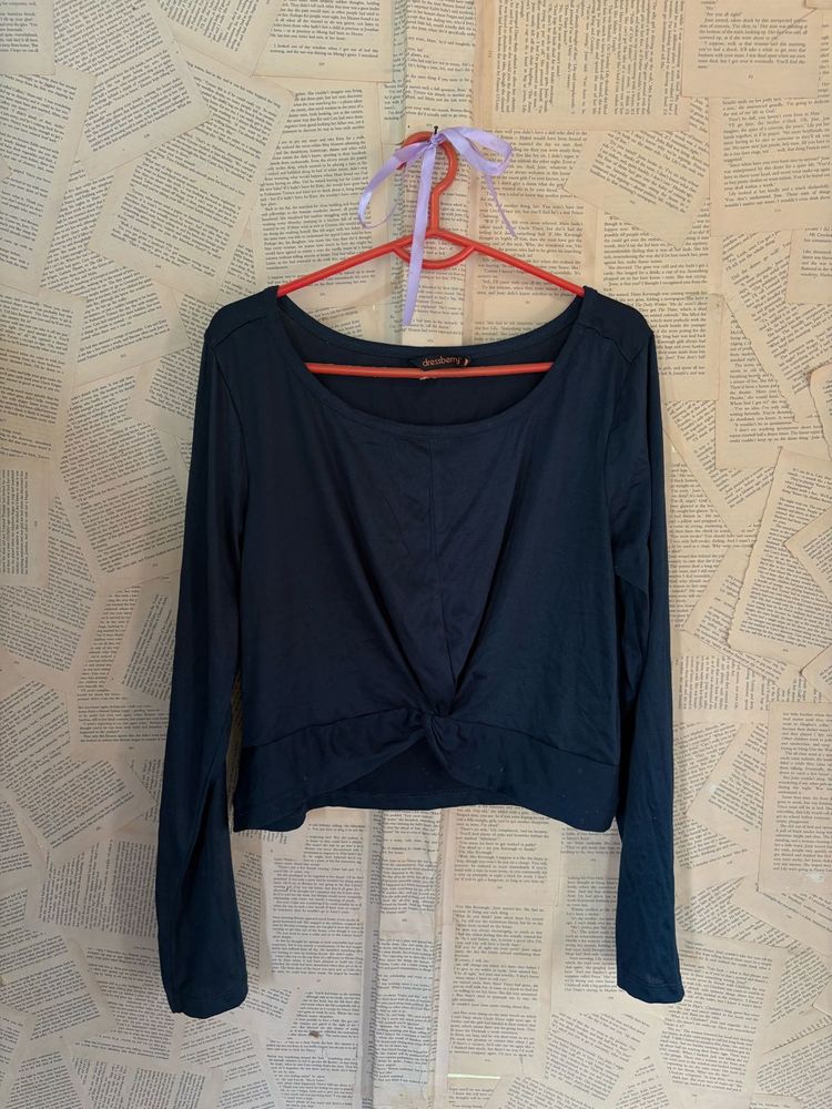 Dark Blue Twist Front Long Sleeve Top