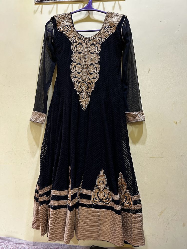 Elegant Black &amp; Gold Anarkali Dress