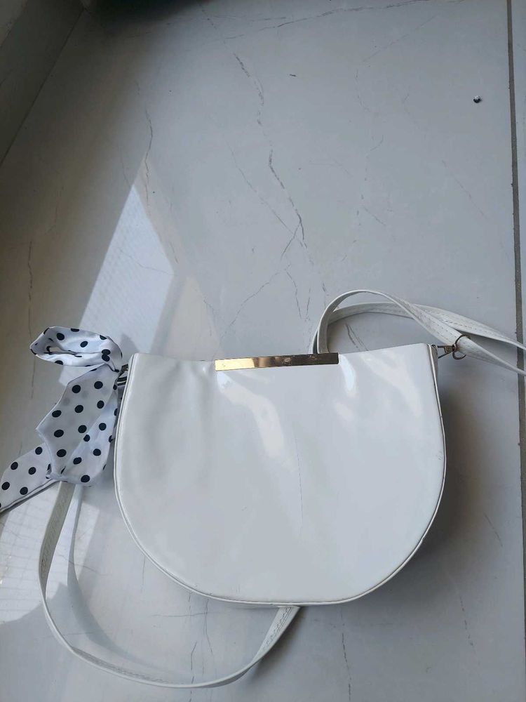 Stylish White Half Moon Handbag