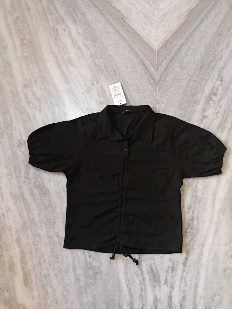 Black Ruched Drawstring Shirt