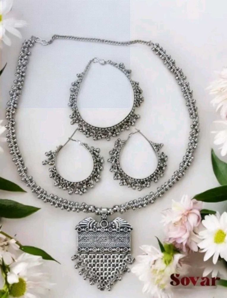 Oxidised Silver Necklace &amp; Earring Set