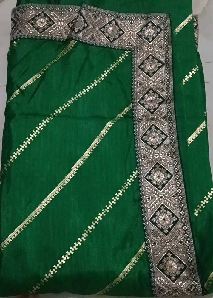 Beautiful Green Saree with Silver Border