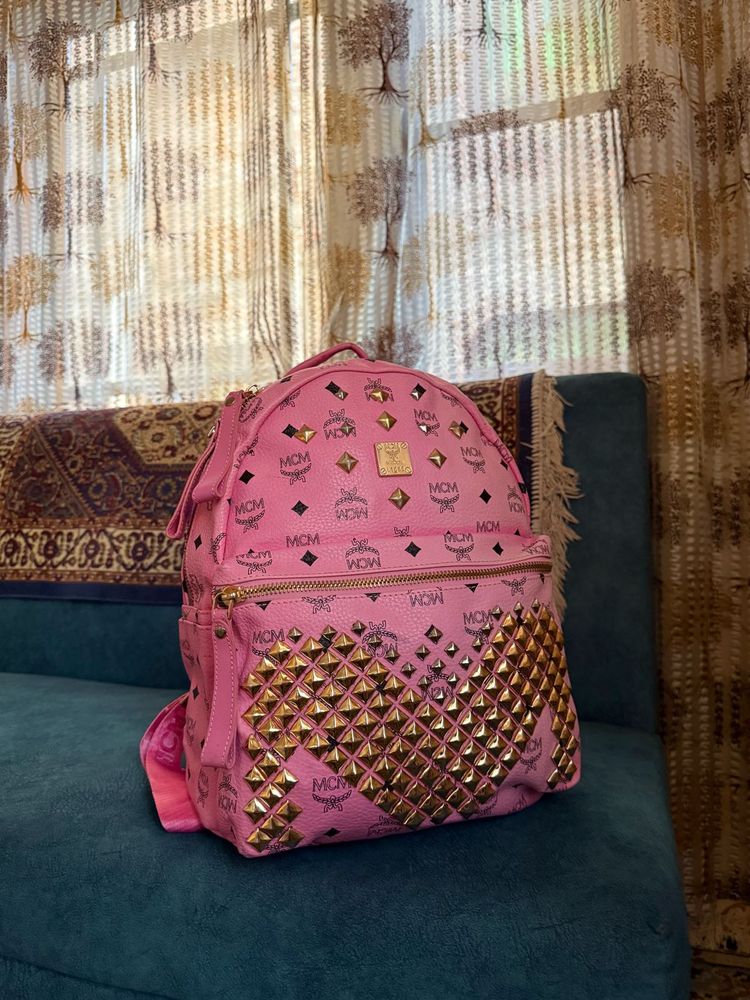 Pink MCM Studded Backpack