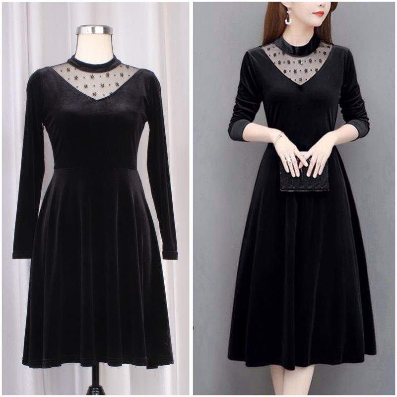 Korean Autumn Velvet Dress