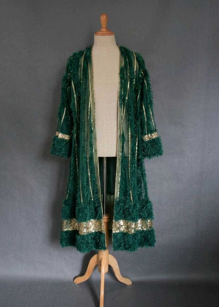Emerald Green Embellished Long Kimono