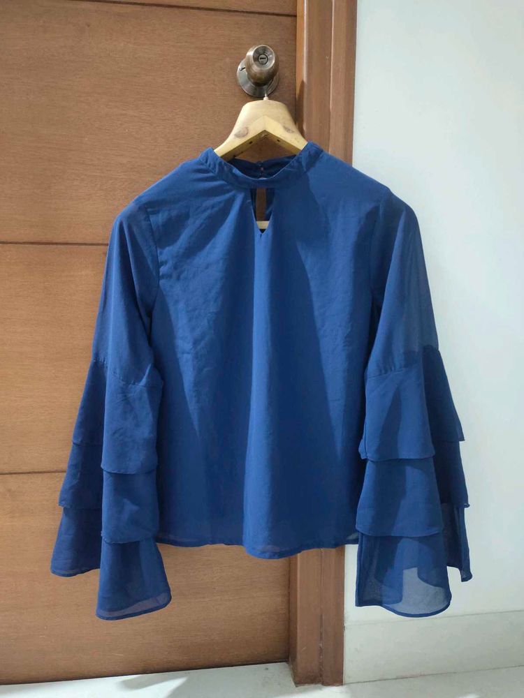 Blue Ruffle Sleeve Blouse 💙