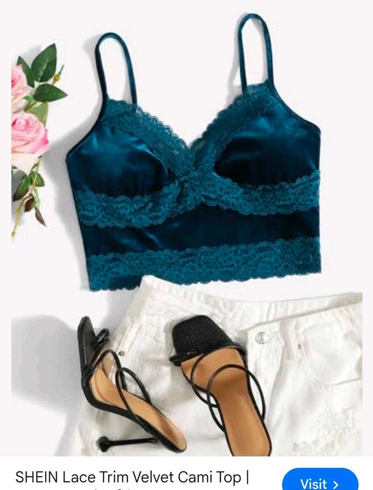 Lace Trim Velvet Cami Top With Shorts