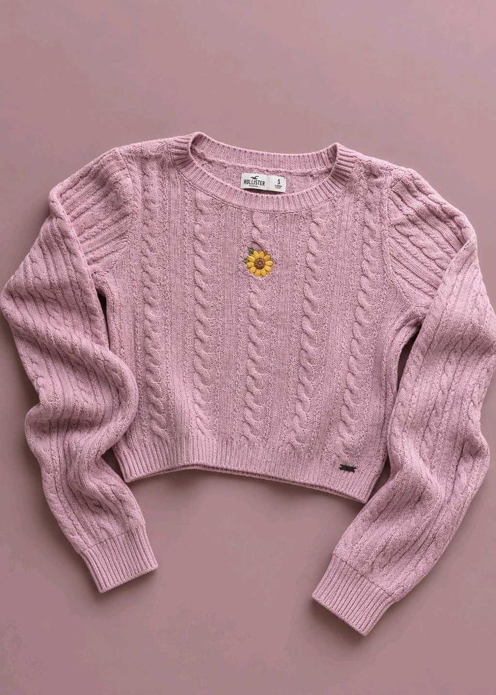DUSTY PINK CABLE KNIT CROPPED SWEATER