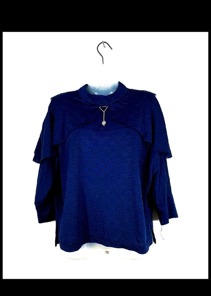 Navy Blue Layered Mock Neck Top