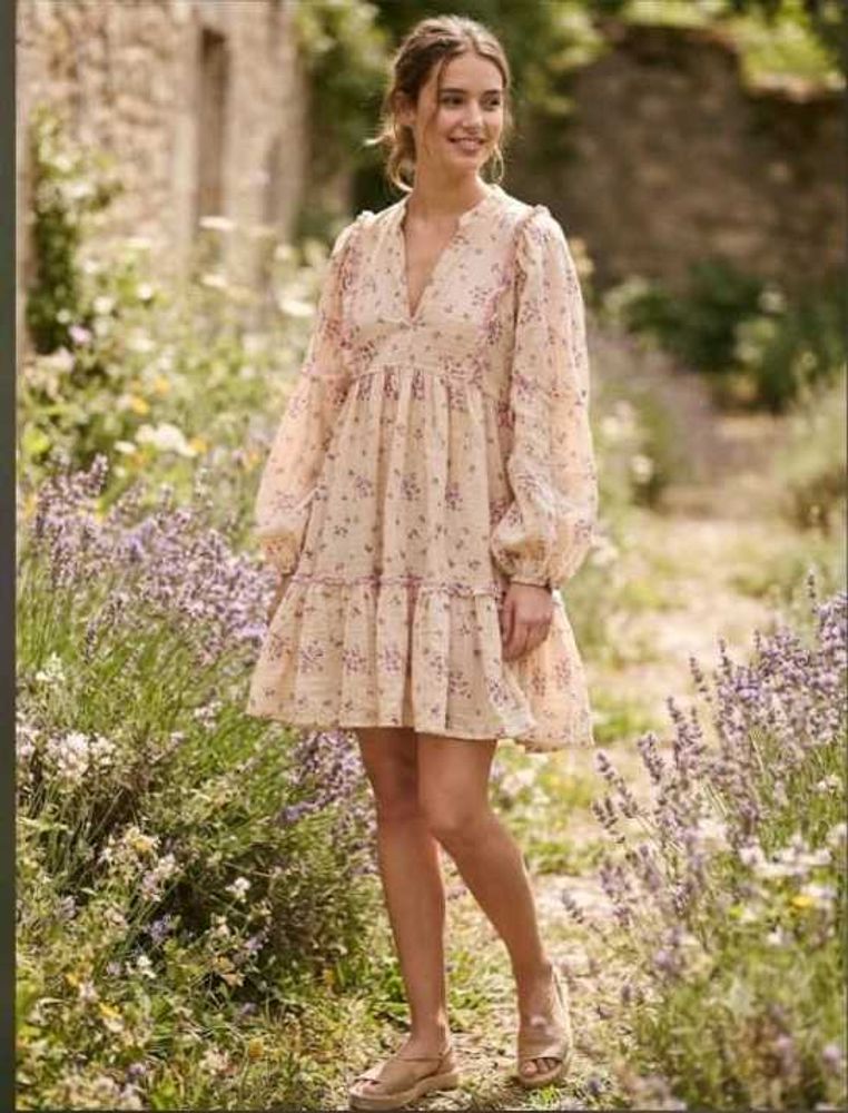 Floral Print Mini Dress with Puff Sleeves