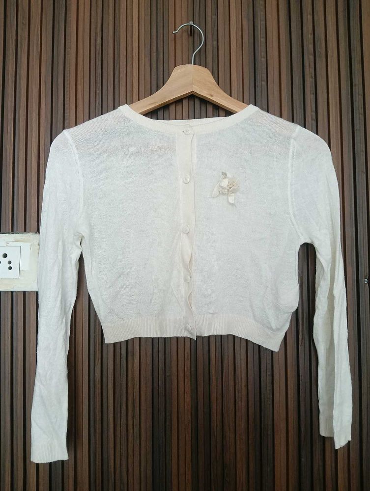Cream Cropped Cardigan