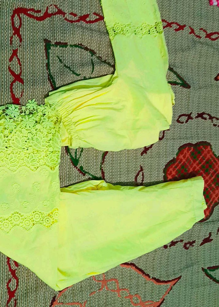 Yellow Lace short top and bottom
