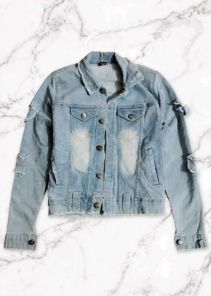Light Wash Distressed Denim Jacket