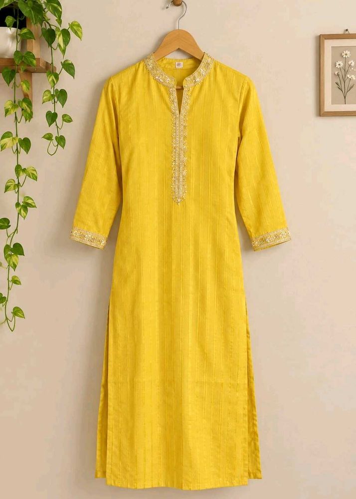 Vibrant Yellow Embroidered Kurta
