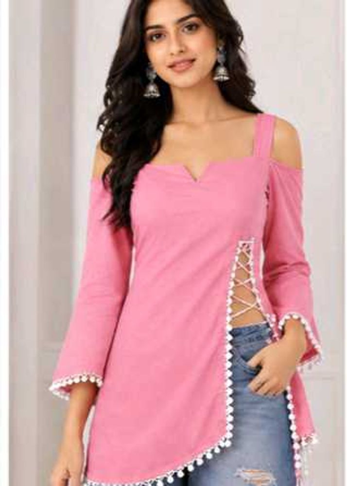 Pink Cold Shoulder Lace-Up Kurta