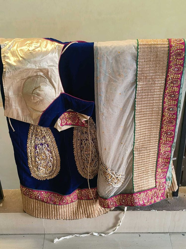 Elegant Blue Velvet Lehenga Choli Set