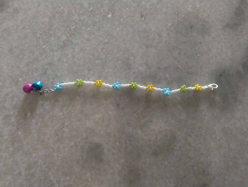 Beaded Anklet with Flower Charms