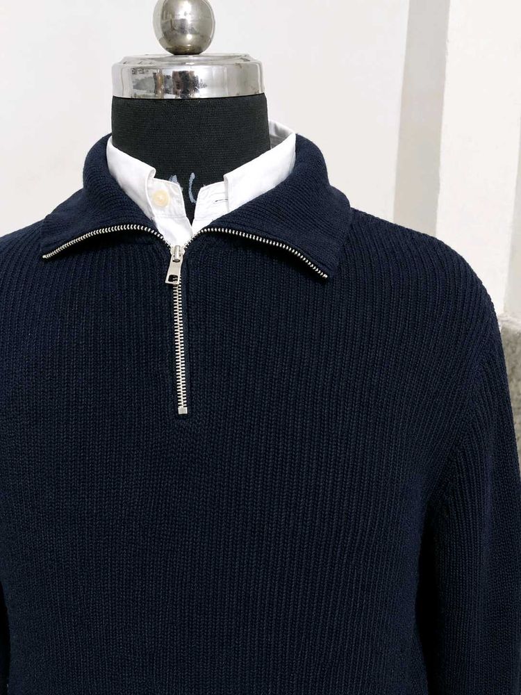 Men's Navy Blue Zipper Sweater