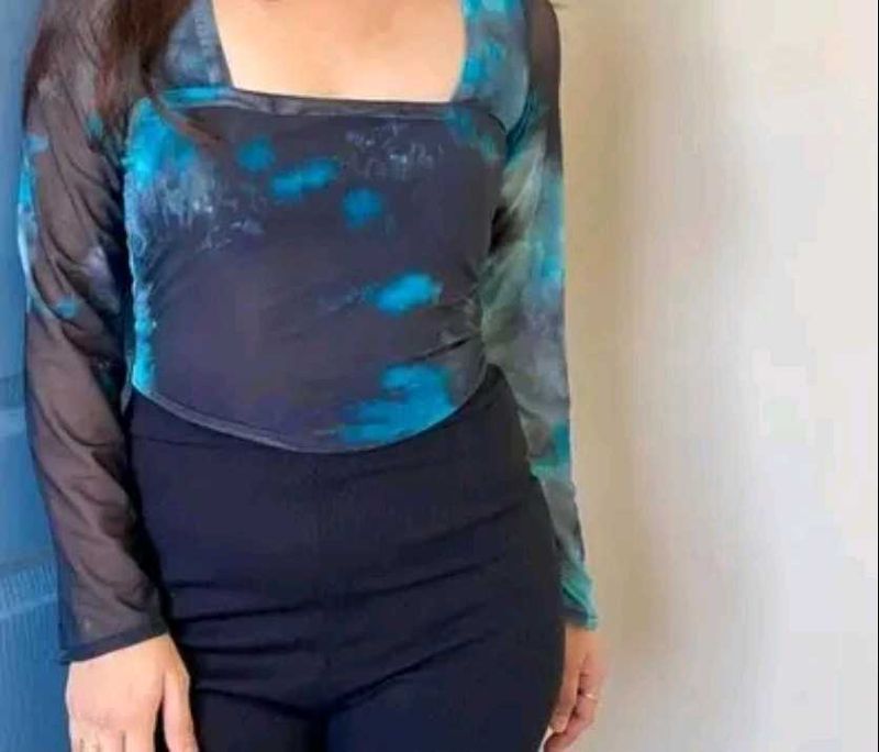Stylish Mesh Tie-Dye Top
