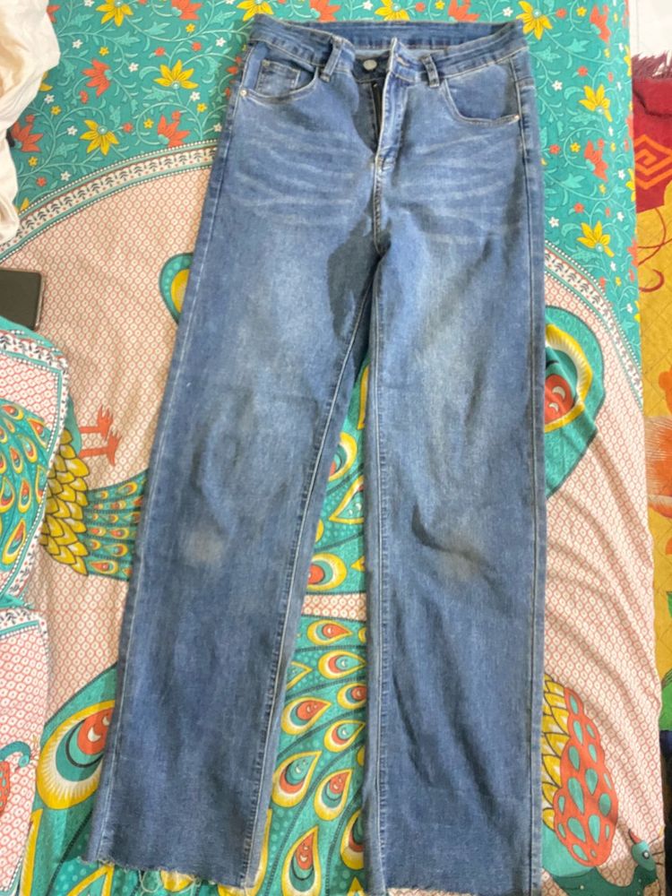 Blue Denim Straight Leg Jeans