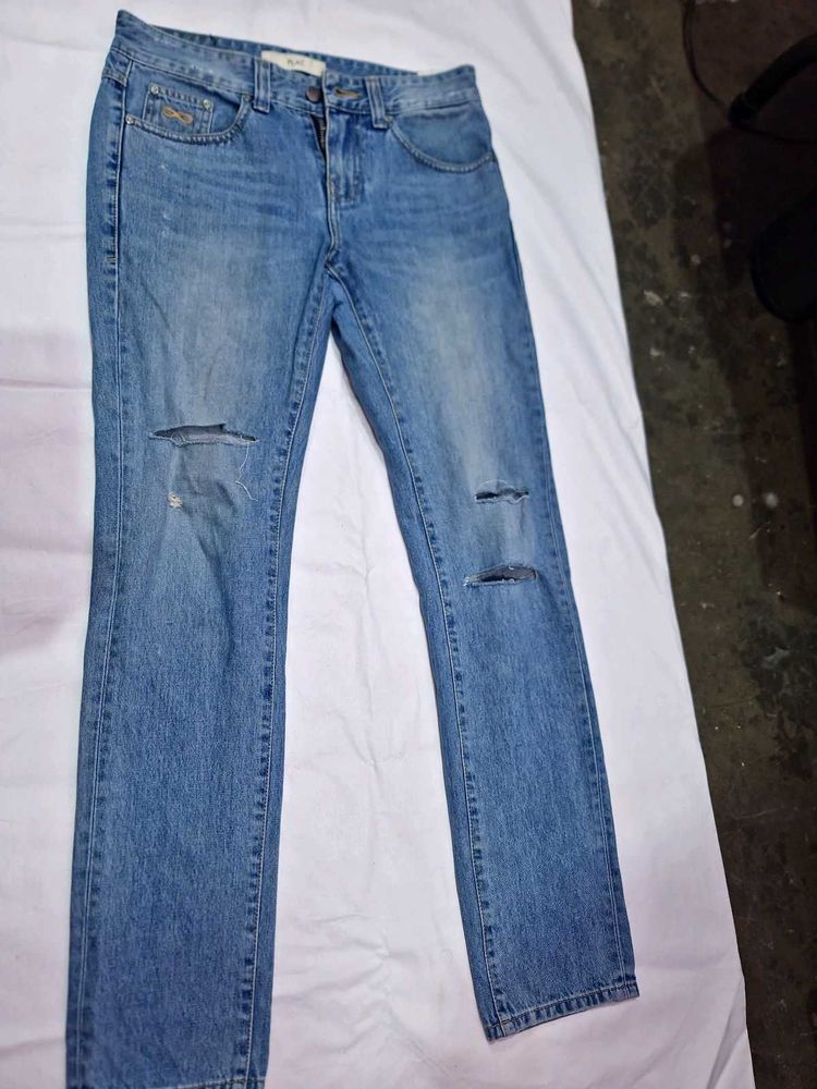 Blue Distressed Denim Jeans