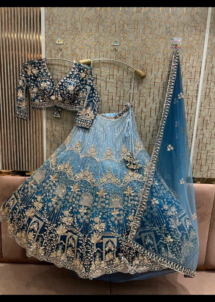Stunning Blue Embroidered Lehenga Choli