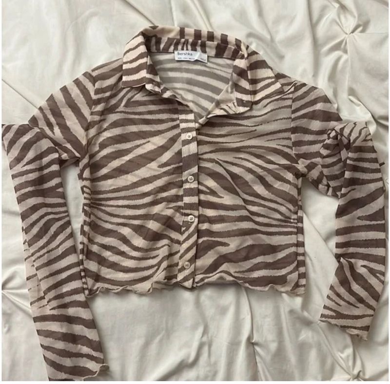 SALE DROP BERSHKA zebra printed sheer shirt